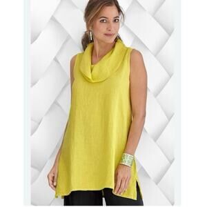 MATCH POINT 100% Linen Cowl Neck Tunic Top Sleeveless Lime Green Size Small